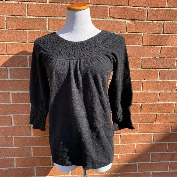 Lord & Taylor Sweaters - LORD & TAYLOR Classic Black Quilted Boat Neck 100% Cashmere Sweater XS